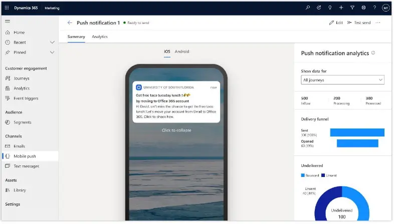 Push notification KPI in real time - Dynamics 365 for Marketing